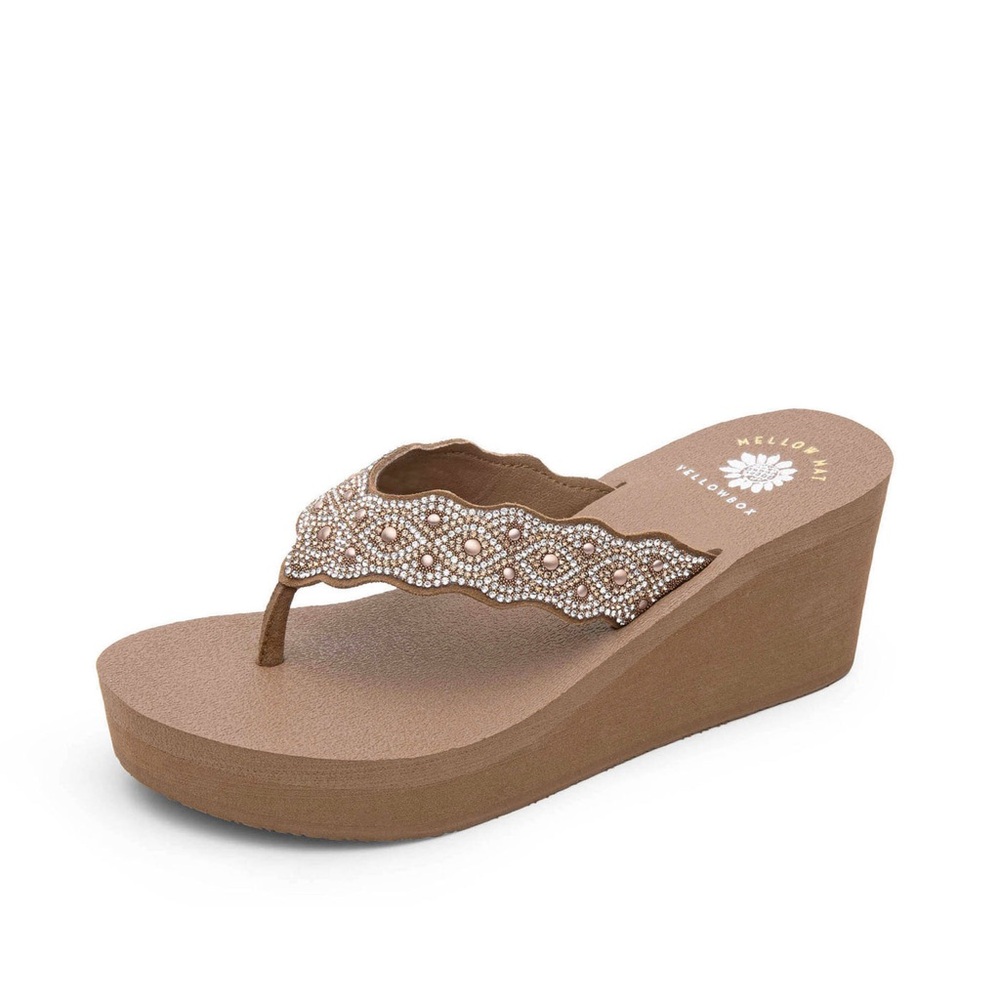 YELLOW BIX WINNY TAN WEDGE SANDAL MEDIUM WIDTH NEW IN BOX